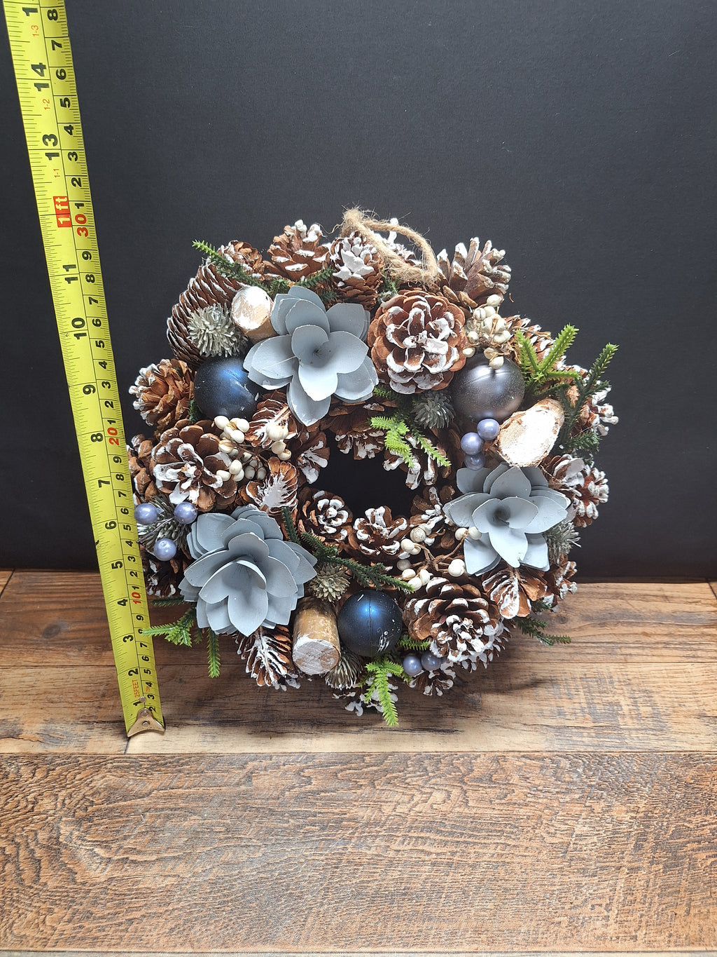 Iced Rose Christmas Wreath 30cm | Frosted Pine Cone Door & Table Wreath