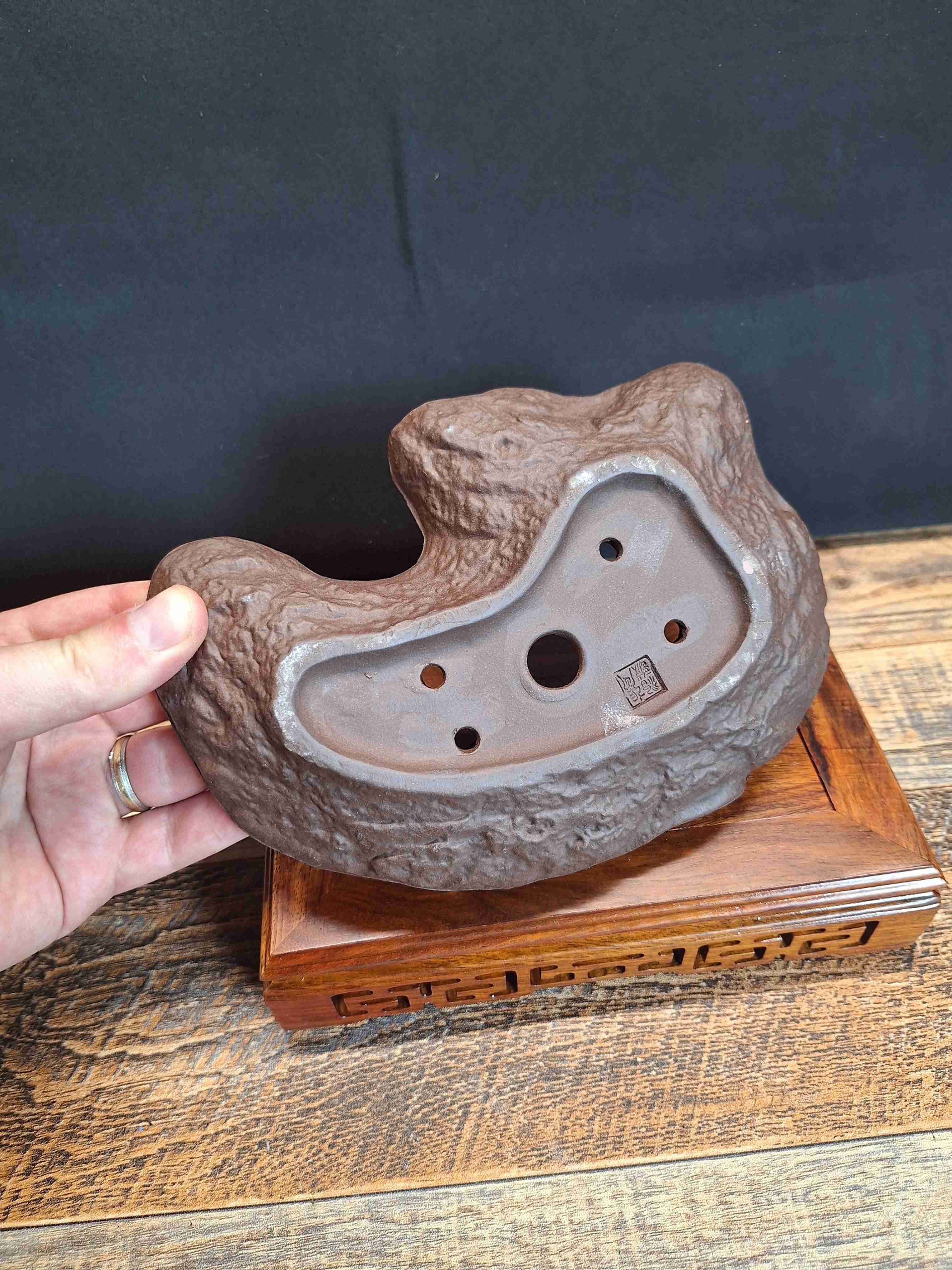 Handmade 19 cm Bonsai Pot – Raft style, Unglazed Shohin pot. Excellent drainage