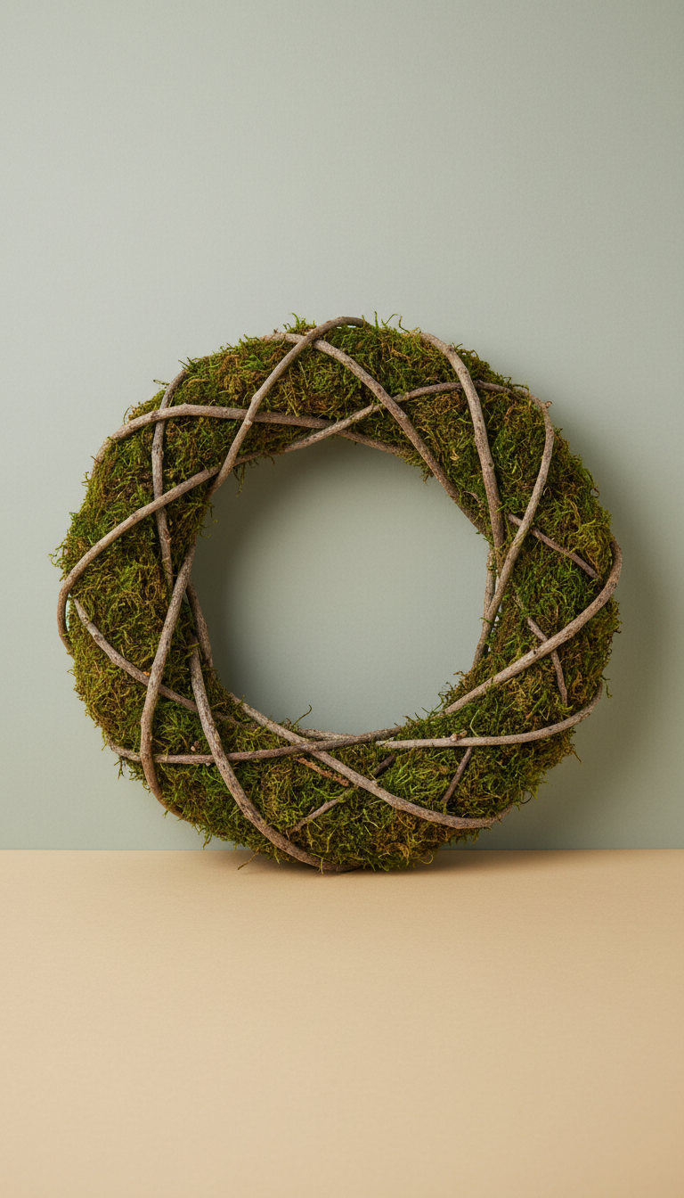 Handwoven Moss And Twig Wreath With Lichen Highlights
