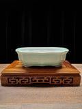 Handmade green glazed ceramic bonsai pot 14.7x11.2x5 cm