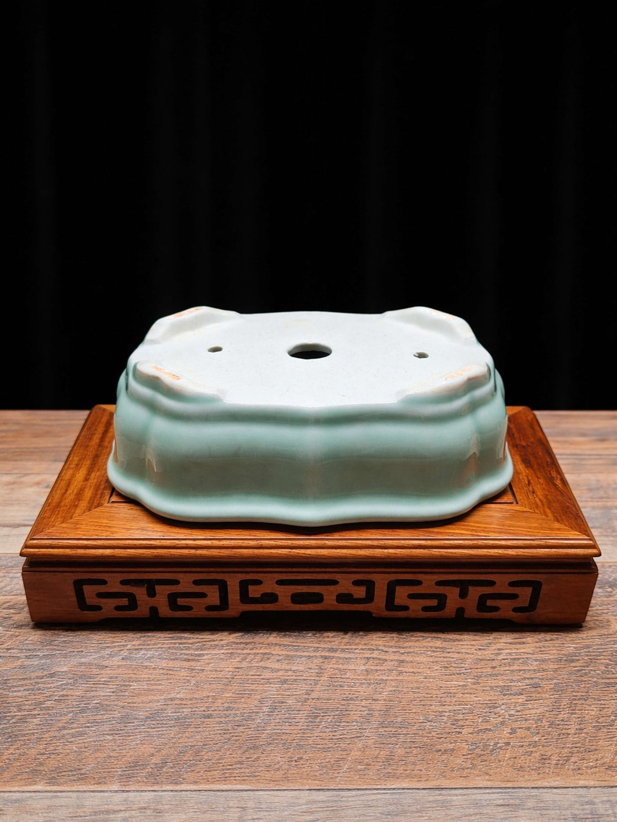 Handmade green glazed ceramic bonsai pot 14.7x11.2x5 cm