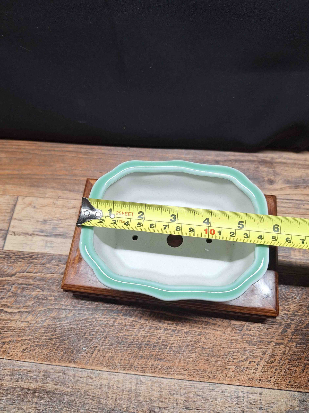 Handmade green glazed ceramic bonsai pot 14.7x11.2x5 cm