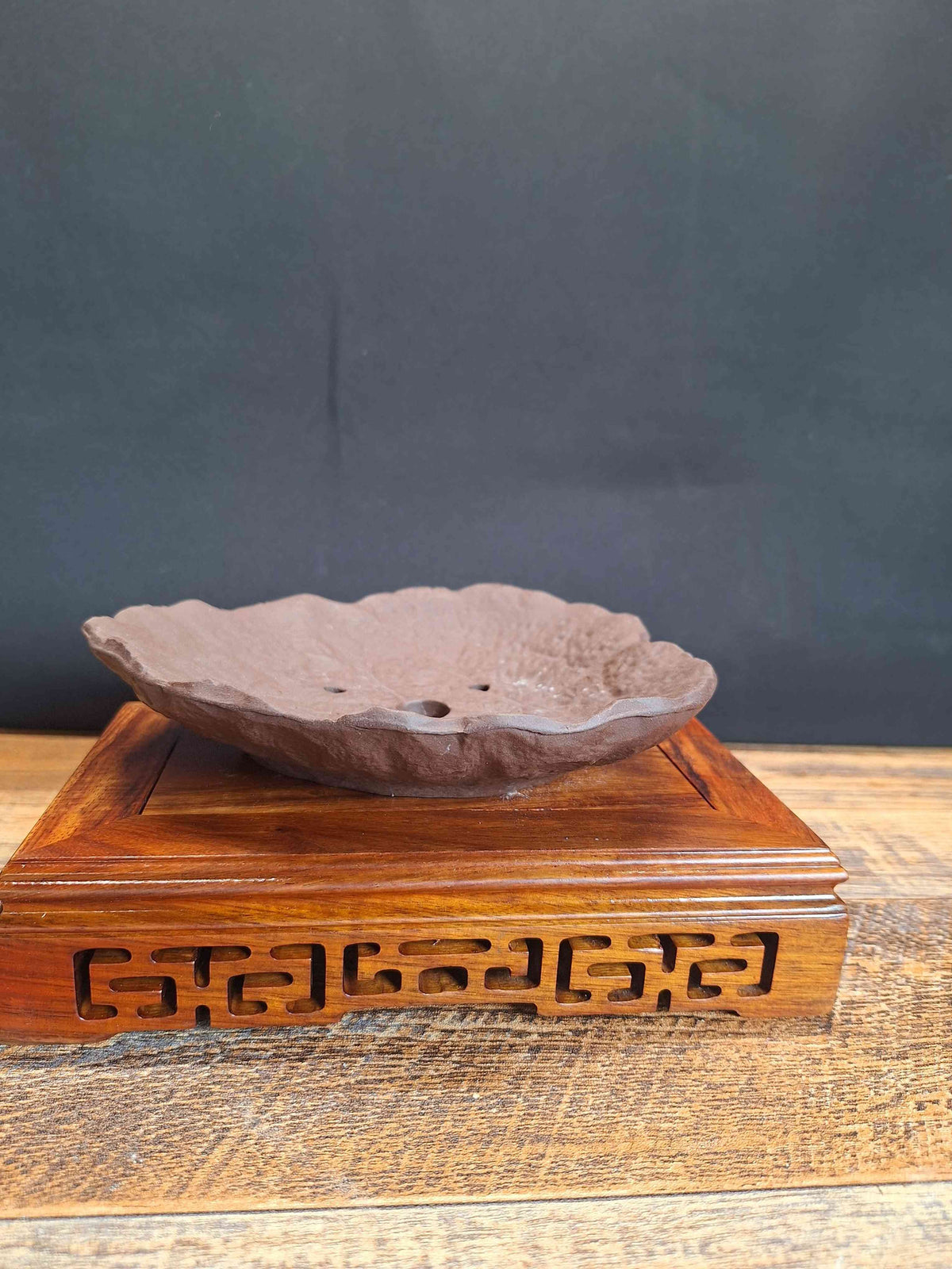 Handmade 16cm Bonsai Pot – Lotus Leaf Design, Unglazed Clay, Excellent Drainage