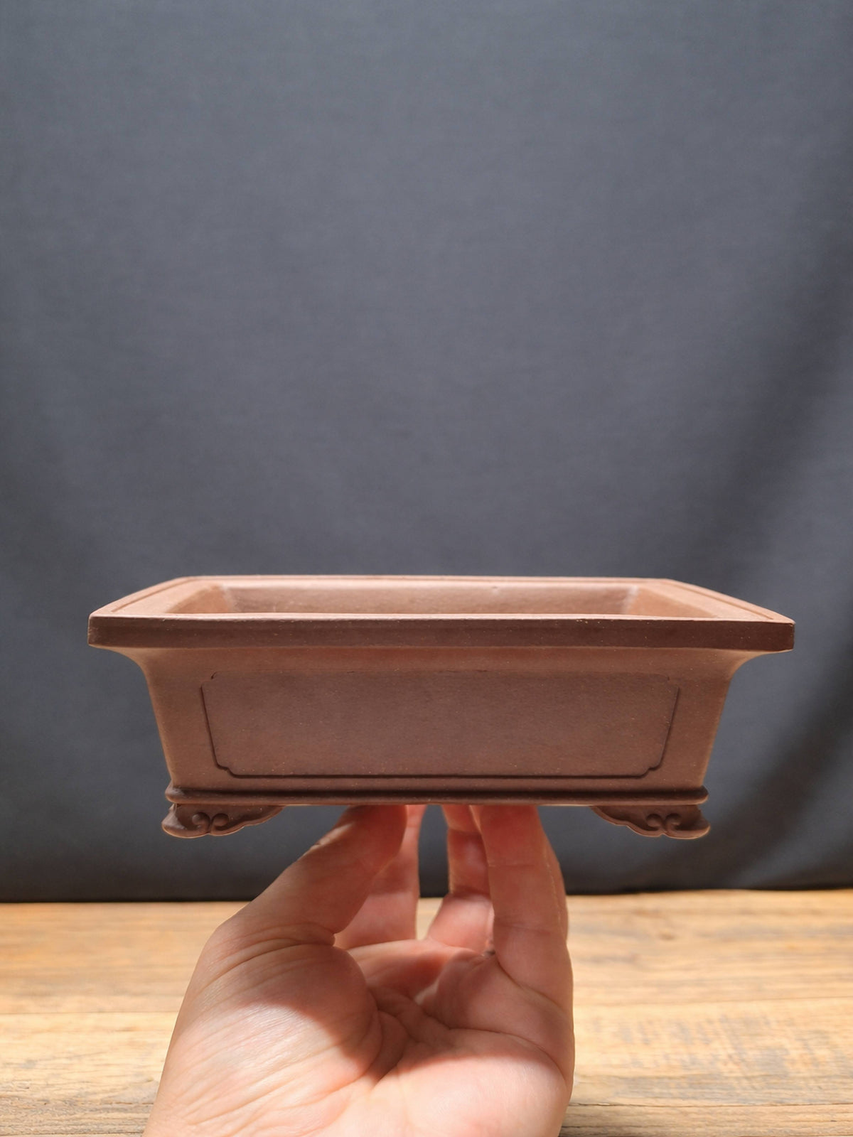 Rectangular purple clay handmade Bonsai pot 16x10x6.5 cm
