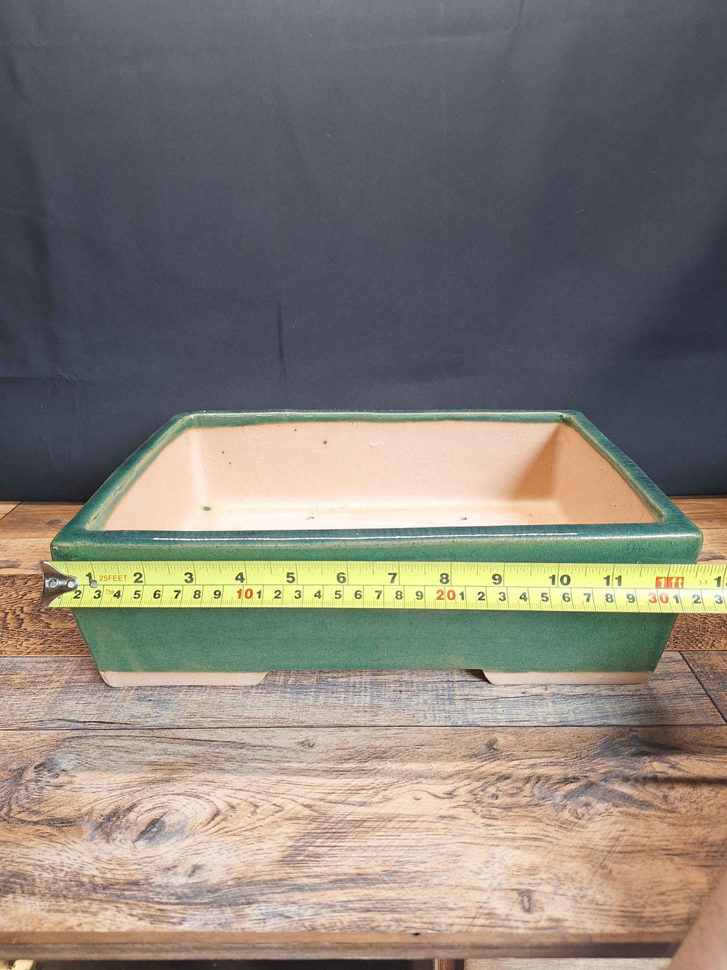 Large Green glazed rectangular bonsai pot 32x24x10