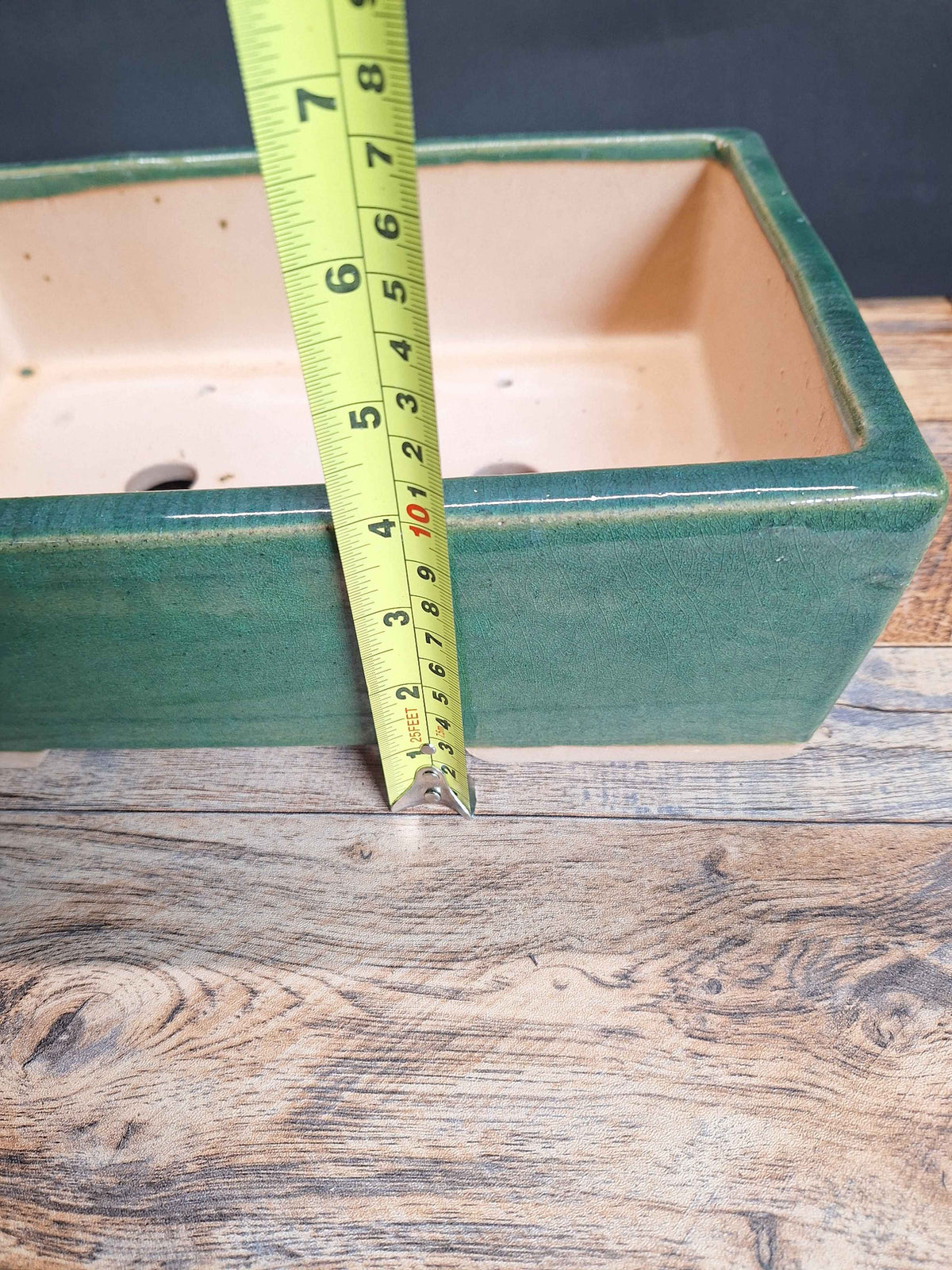 Large Green glazed rectangular bonsai pot 32x24x10
