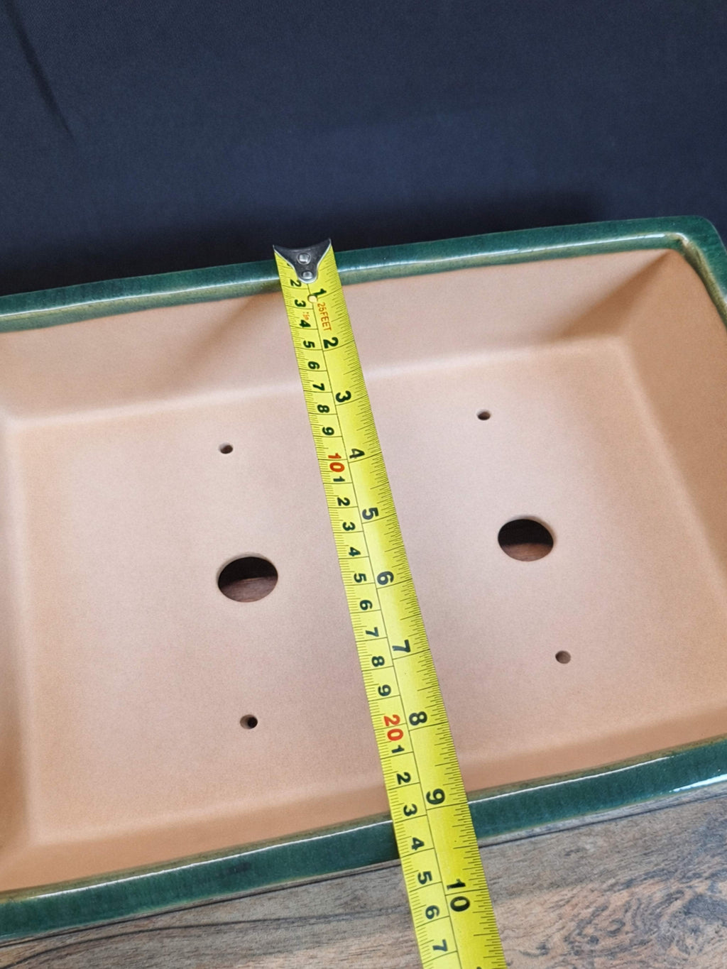 Large Green glazed rectangular bonsai pot 32x24x10