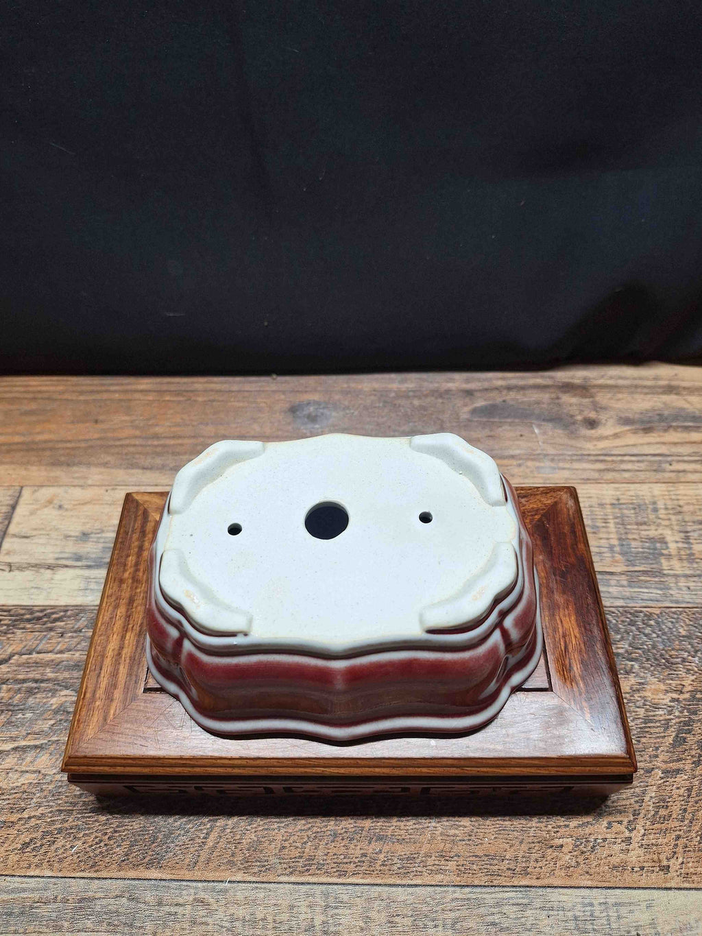 Handmade red glazed ceramic bonsai pot 14.7x11.2x5 cm