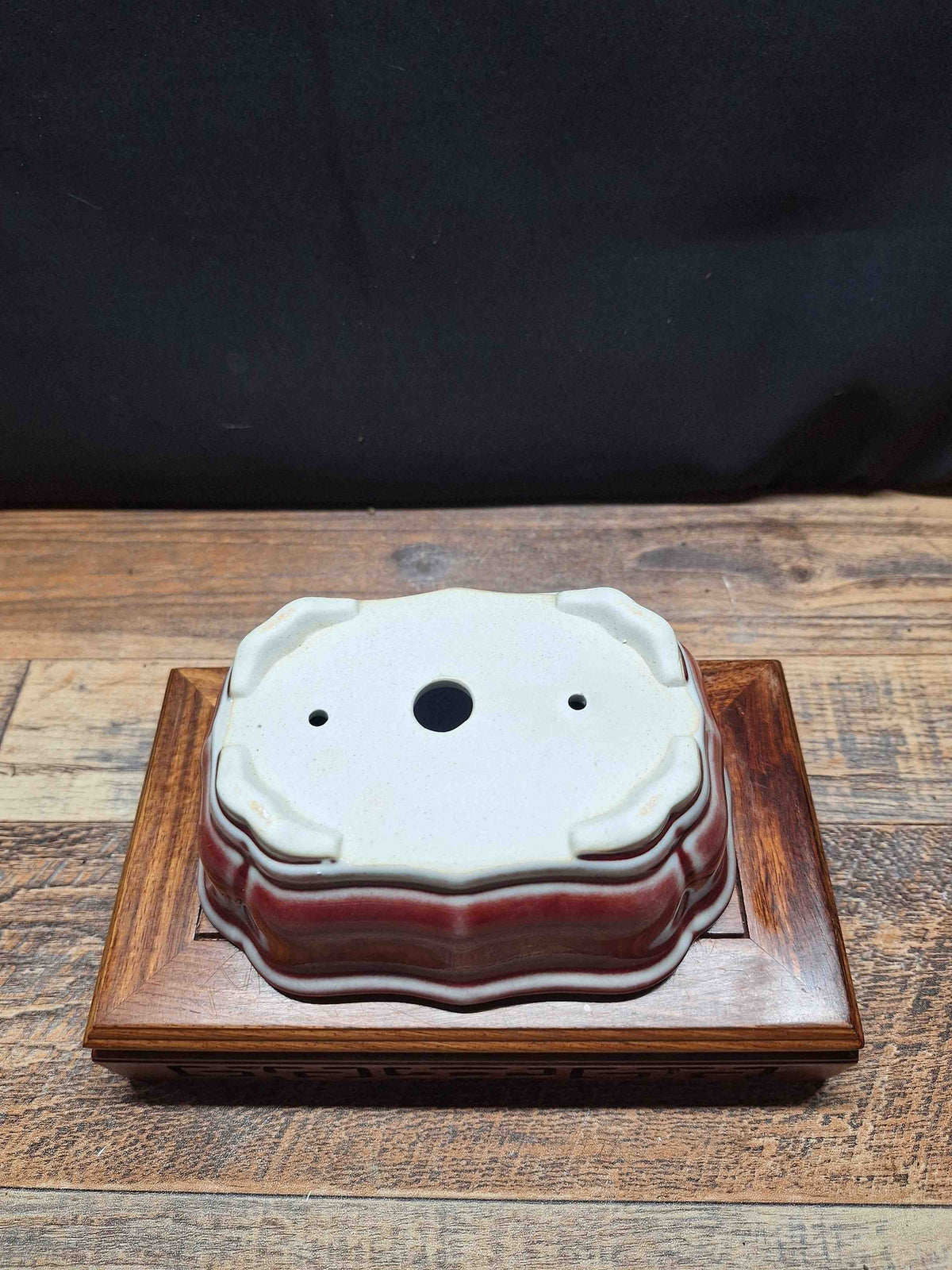 Handmade red glazed ceramic bonsai pot 14.7x11.2x5 cm