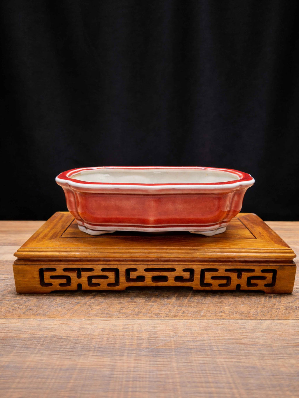 Handmade red glazed ceramic bonsai pot 14.7x11.2x5 cm