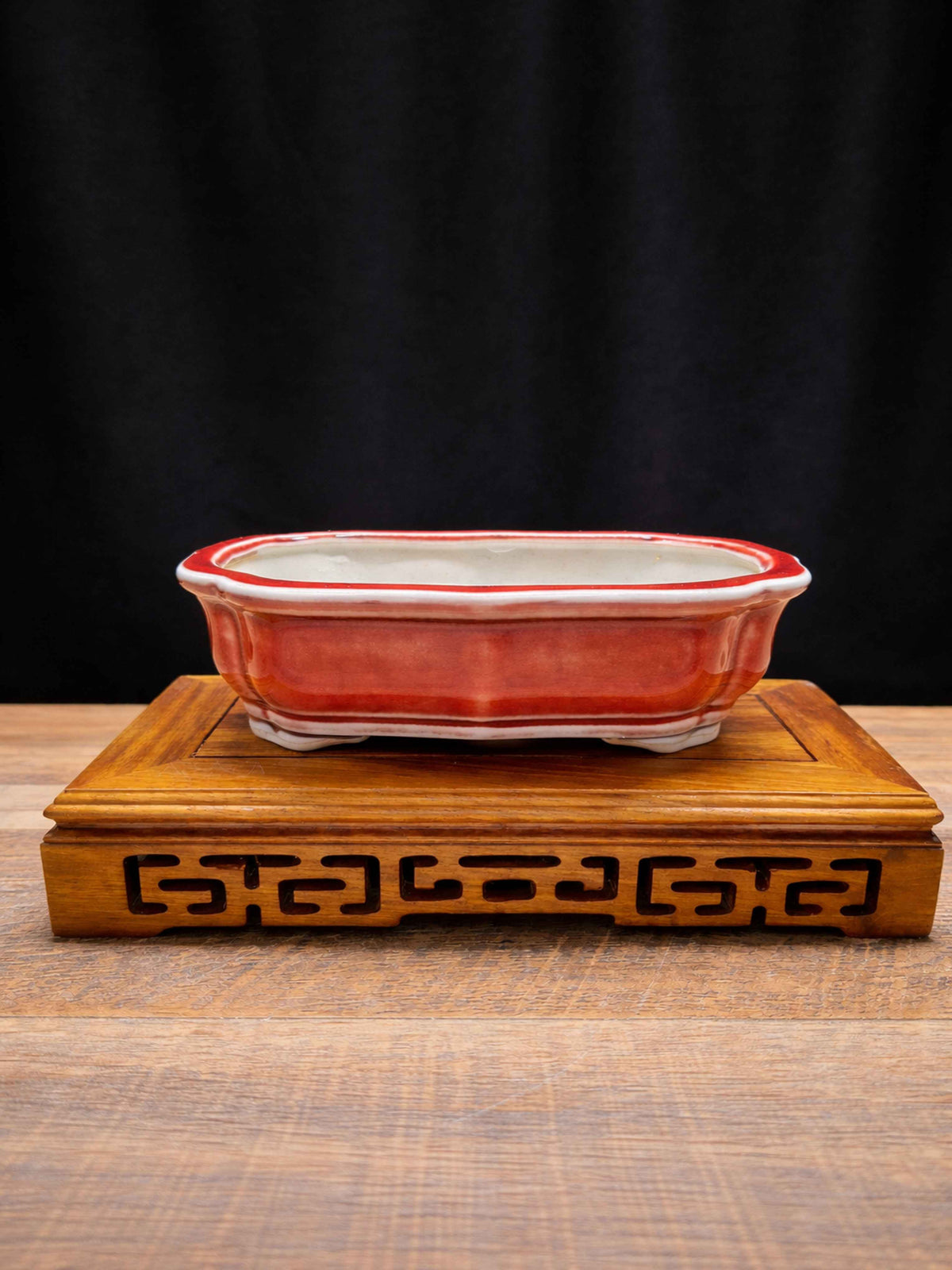 Handmade red glazed ceramic bonsai pot 14.7x11.2x5 cm