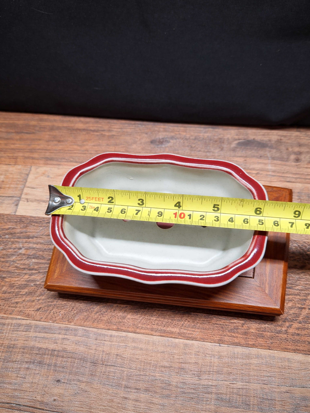 Handmade red glazed ceramic bonsai pot 14.7x11.2x5 cm