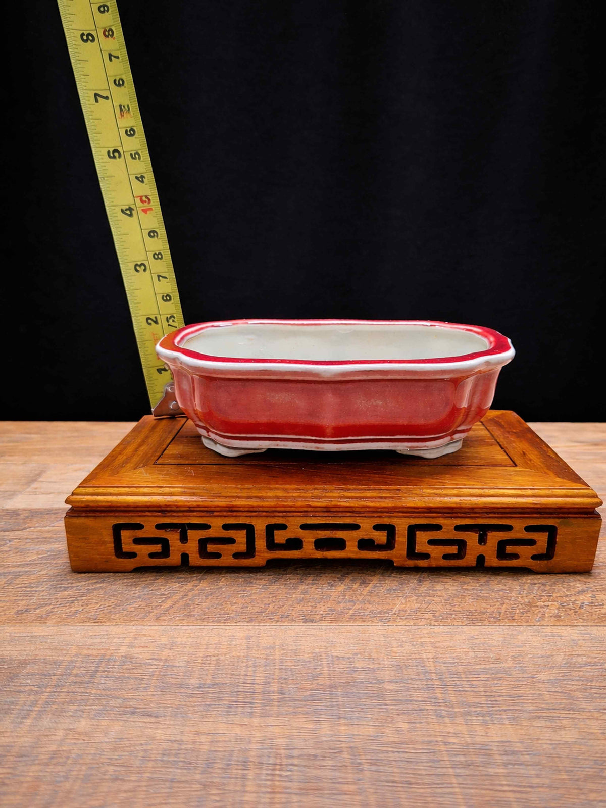 Handmade red glazed ceramic bonsai pot 14.7x11.2x5 cm