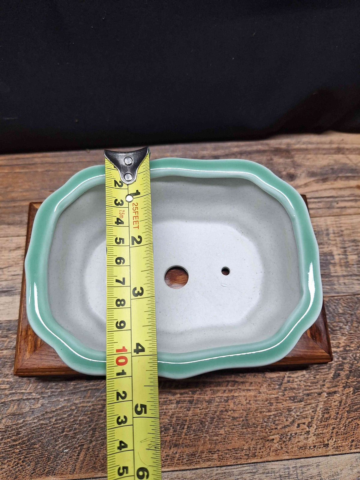 Handmade green glazed ceramic bonsai pot 14.7x11.2x5 cm