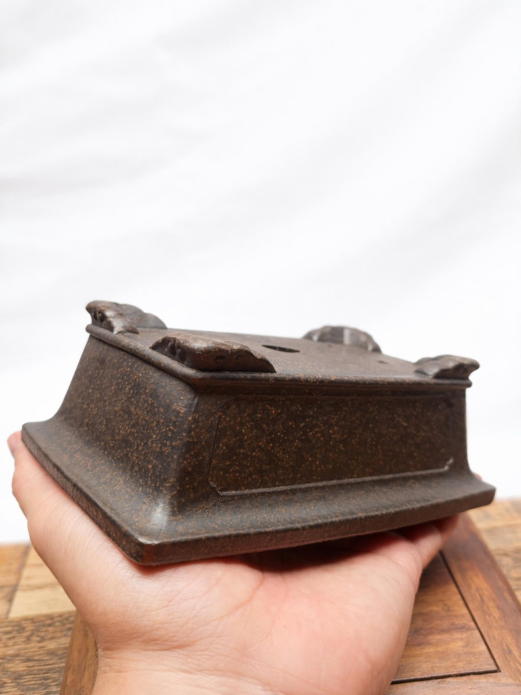 Rectangula unglazed bonsai pot with cloud legs 16x10x6.5 CM
