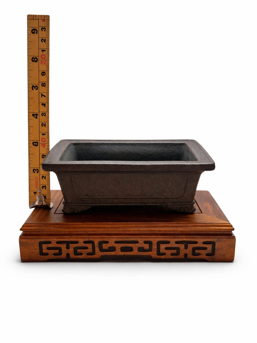 Rectangula unglazed bonsai pot with cloud legs 16x10x6.5 CM